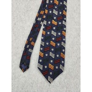 Vintage Structure Denim Mens Necktie Tie Silk Soccer USA Navy‎ Blue Red Yellow